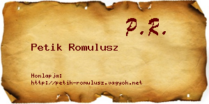 Petik Romulusz névjegykártya